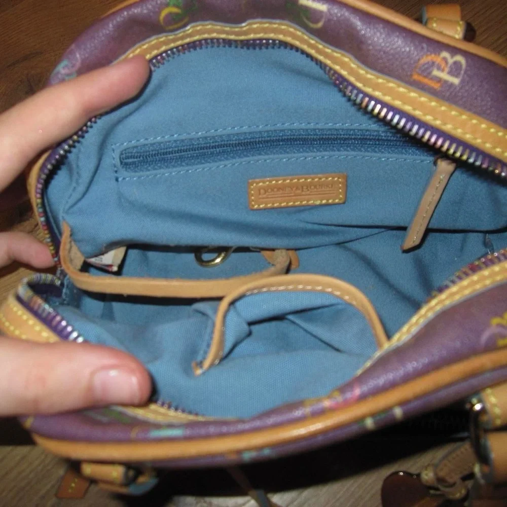 Dooney & Bourke Purple and Tan Handbag with Heart Charm - Picture 4 of 5